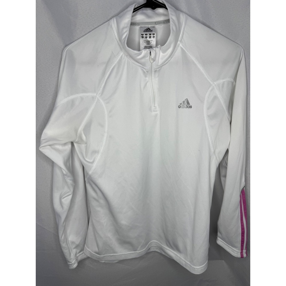 Adidas Clima365 Formotion‎ Womens White Pink Stripe Quarter Zip Pullover Large
